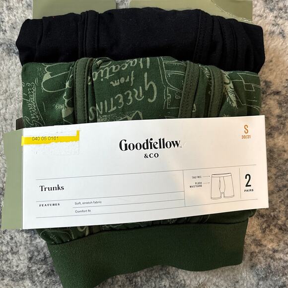 NWT Goodfellow & Co Comfort Boxer Trunks Black Green Men's Size Small 2 Pairs - Picture 3 of 4